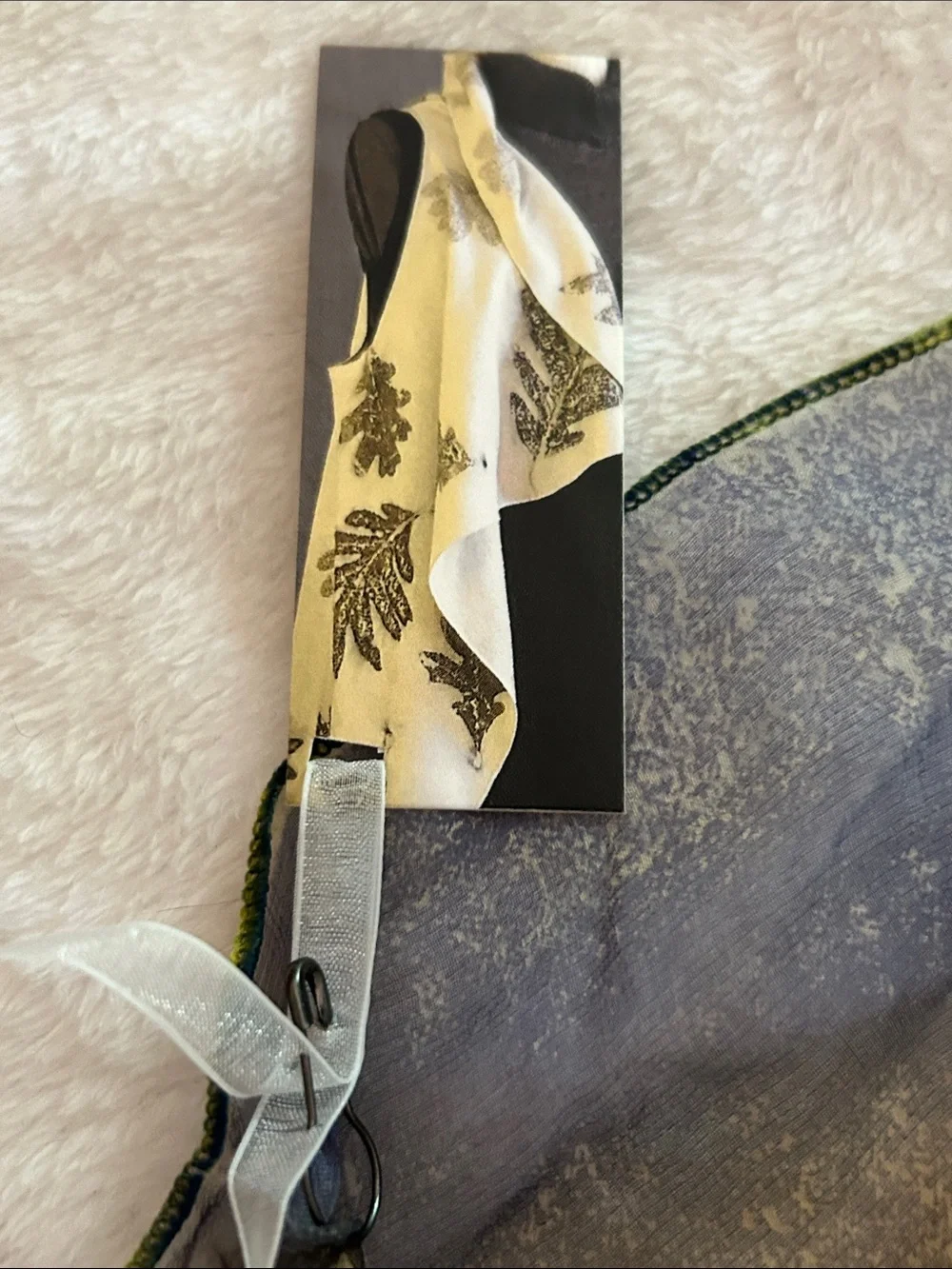 Sheer Blue Leaf-Print Women's Silk Scarf, NWT